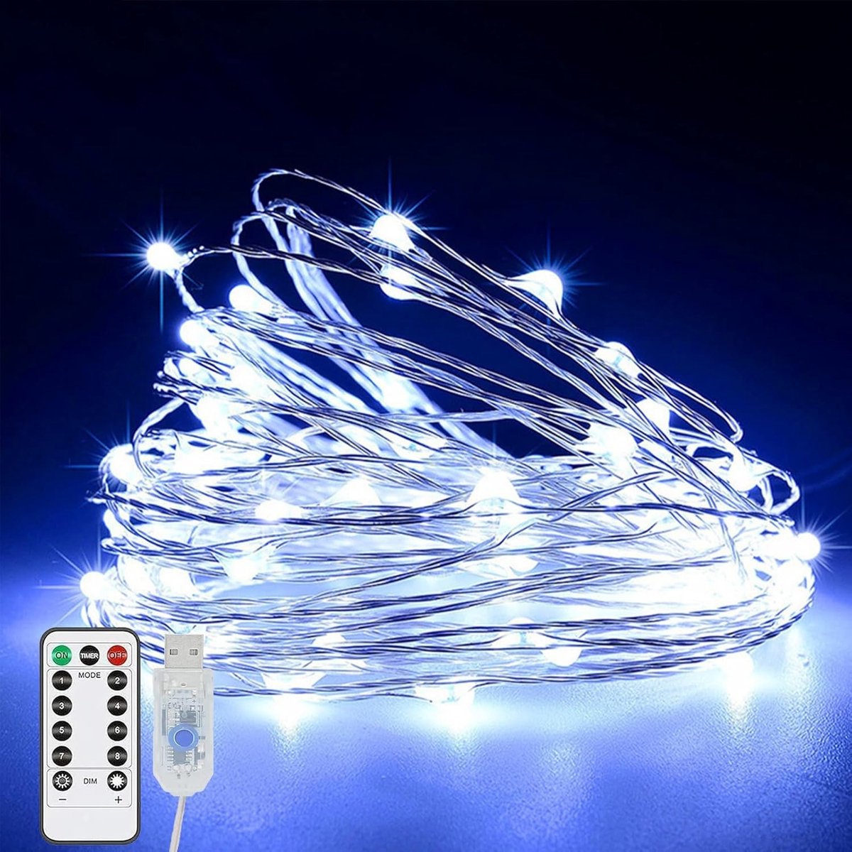 aladdien - LED USB Fairy Lights - Afstandsbediening - Dimbaar - 8 Modi - Wit - 10 meter - 100 LED - Sfeerverlichting - Geschikt voor Binnen en Buite..
