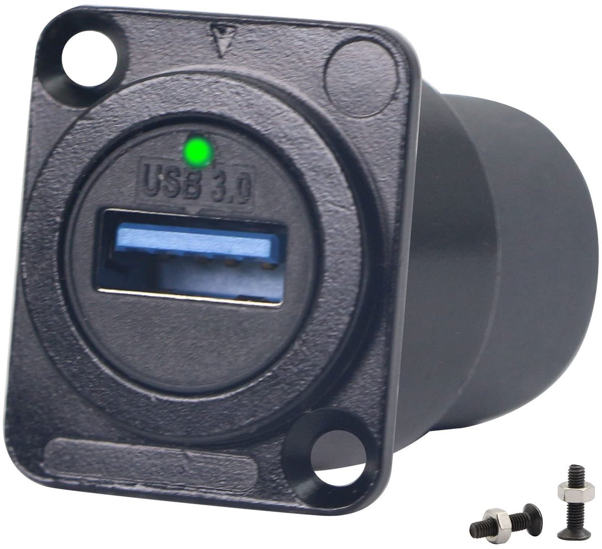 QIANRENON USB 3.0 Panel Mount Connector met LED - D-type & XLR, 5Gbps Dataoverdracht