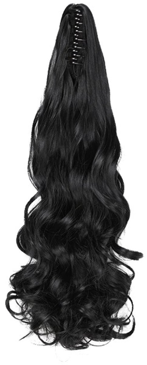 Wavy Ponytail Haarstuk met Klem - 50 cm Zwart Curly Synthetisch Haar