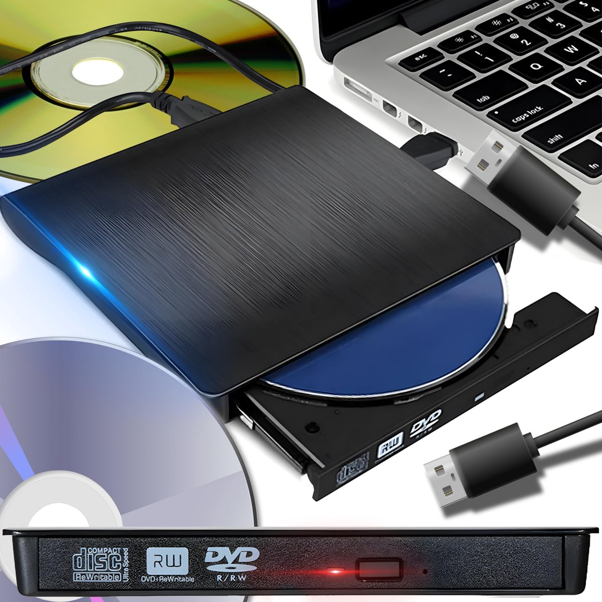 Retoo Externe DVD Drive USB 3.0 Type-C - Slim CD/DVD +/-RW voor PC, Laptop en Mac