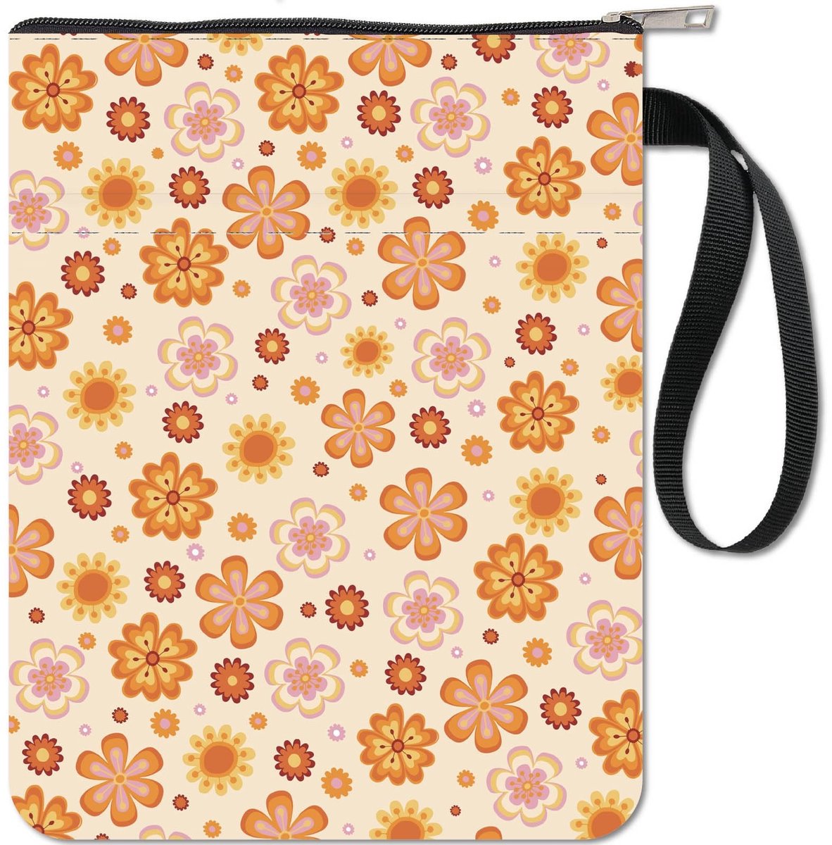 ONF3 - Bloemen Boek Protector - Boekhoezen voor Paperbacks - Wasbare Stof Doek - Oranje Bloem - Geschikt voor Boekenliefhebbers - Extra Mouwzak