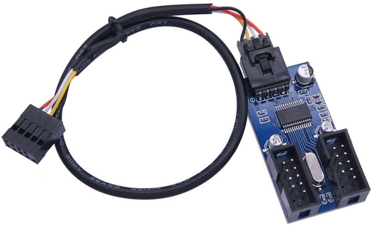 Allecto - 9-Pin USB 2.0 Header Hub - 1 naar 2 Vrouwelijke Extensie Kabel - Ideaal voor PC - Verbeterde aansluiting - Eenvoudige installatie