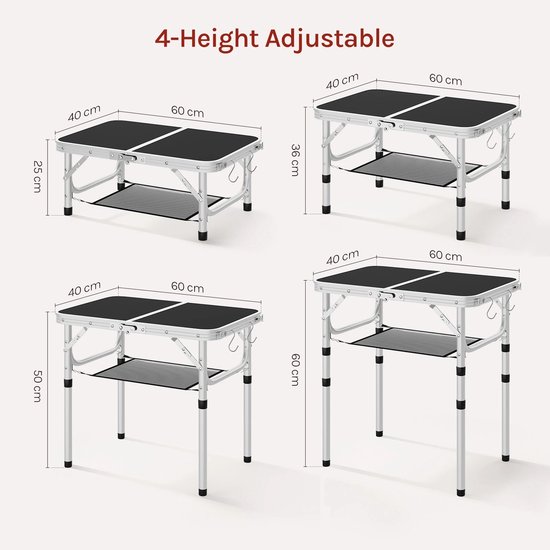 RosaBloom Campingtafel - Klaptafel - Picknicktafel - Tuintafel - Opvouwbaar - In Hoogte Verstelbaar - Aluminium Frame - Zwart — afbeelding 3