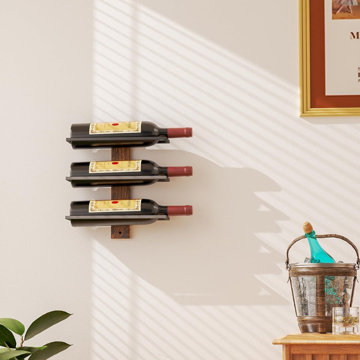 TopChoice® Wijnrek voor aan de Muur - Wijnflessen Houder - Ophangrek - voor 3 Flessen - Zwart — cadeau in Wonen & Interieur - foto 4