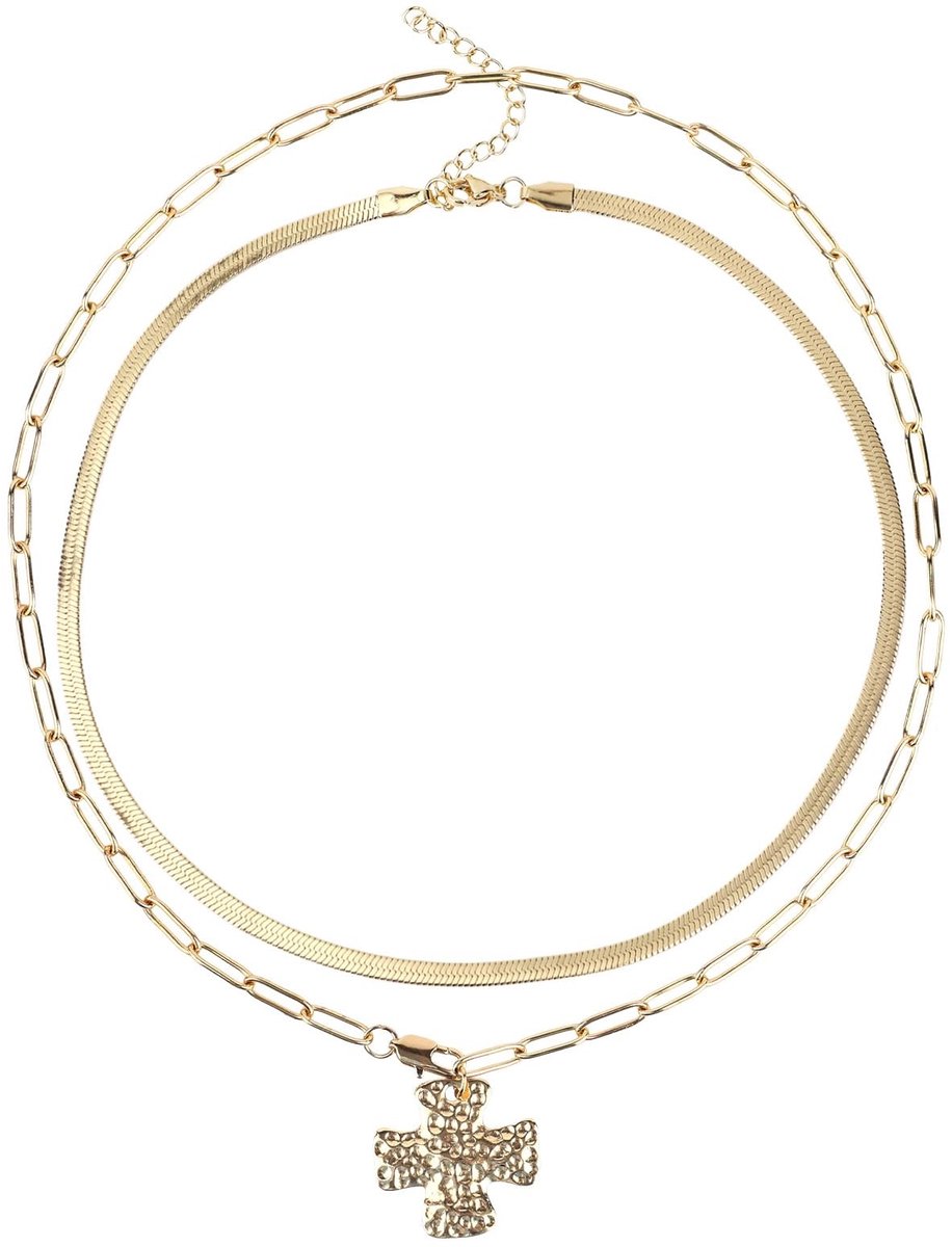 Allecto - Gouden Kettingen - Vrouwen Kettingen - Trendy Accessoires - 2-delig - Unieke Kruis en Paperclip Ontwerp - Perfect voor Elke Gelegenheid
