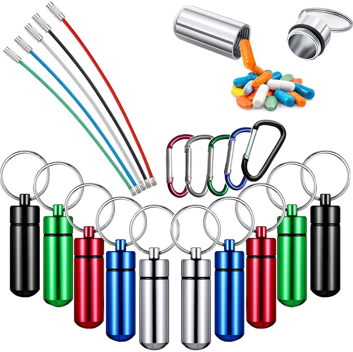 RUNCCI-YUN Mini Pill Box Keychain - 10 Stuks Aluminium, Waterdicht, Compact Organizer