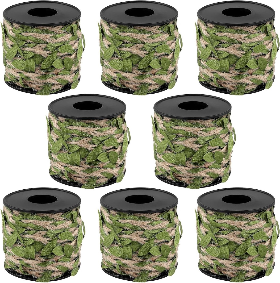 Jute Touw met Groene Bladeren - 8 Rollen van 5mm x 10m voor Thuisdecoratie en Creatieve DIY Projecten