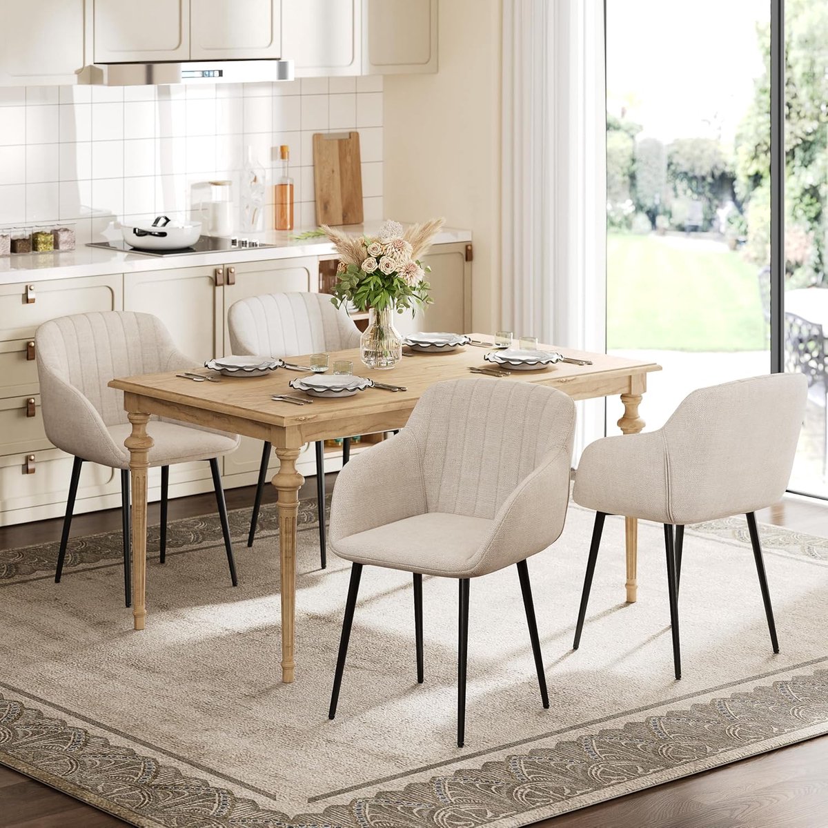 Eetkamerstoelen Set van 6 Met Armleuningen – Ergonomische Gestoffeerde Keukenstoelen – Luxe Woonkamerstoelen met Metalen Poten – Comfortabel voor Eetkamer, Kantoor & Slaapkamer – 43,5x45,5x82 cm – Ganeey