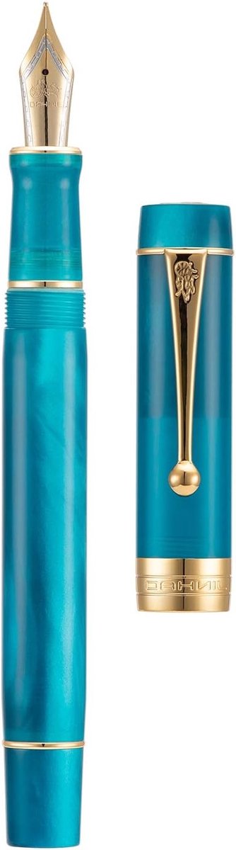 Elegante vulpen in pauwblauw celluloid met extra fijne nib, converter en etui set voor schrijfliefhebbers