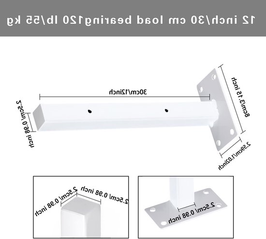 Stevige Wandconsole voor Zwevende Planken - 300 mm Hoeksteun voor Zware Lasten - 2 Stuks in Wit, Ideaal voor DIY Projecten en Interieurdecoratie van Merkloos — afbeelding 5