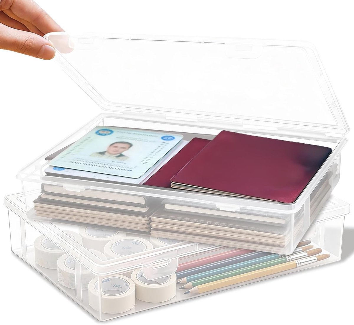 Multifunctionele A4-opbergdozen - 2 stuks, transparant kunststof met deksel