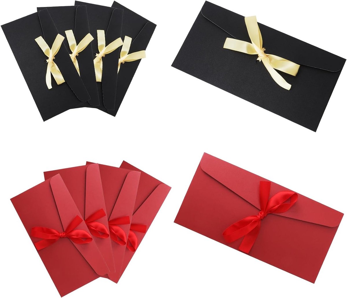 Set van 10 Kleurige Vintage Kraft Papieren Enveloppen met Ribbons 22 x 11 cm voor Verjaardag, Bruiloft en Cadeaus