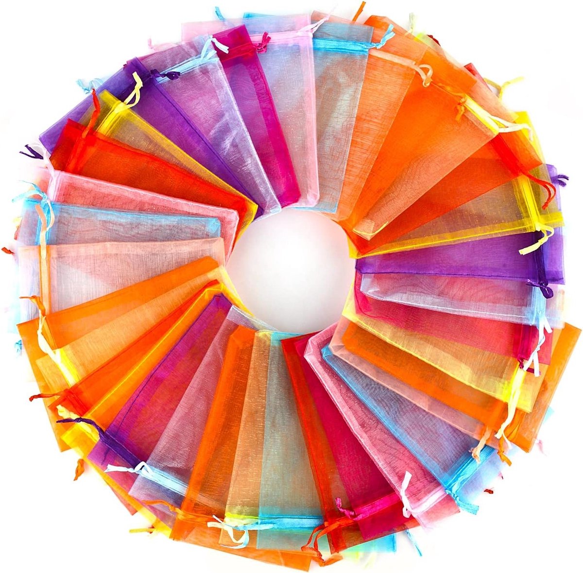 Set van 50 Organza Tassen 30 x 40 cm met Satijnen Trekkoord - Kleurige Cadeautassen voor Feestjes, Bruiloften en Sieraden