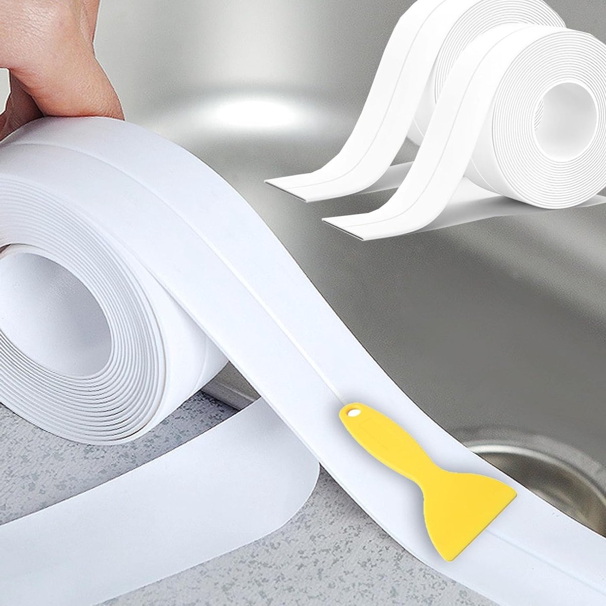 Waterdichte Plakband, Zelfklevend, 2 Rollen, Ideaal voor Badkamer en Douche, Inclusief Sealing Tool voor Effectieve Afsluiting en Bescherming