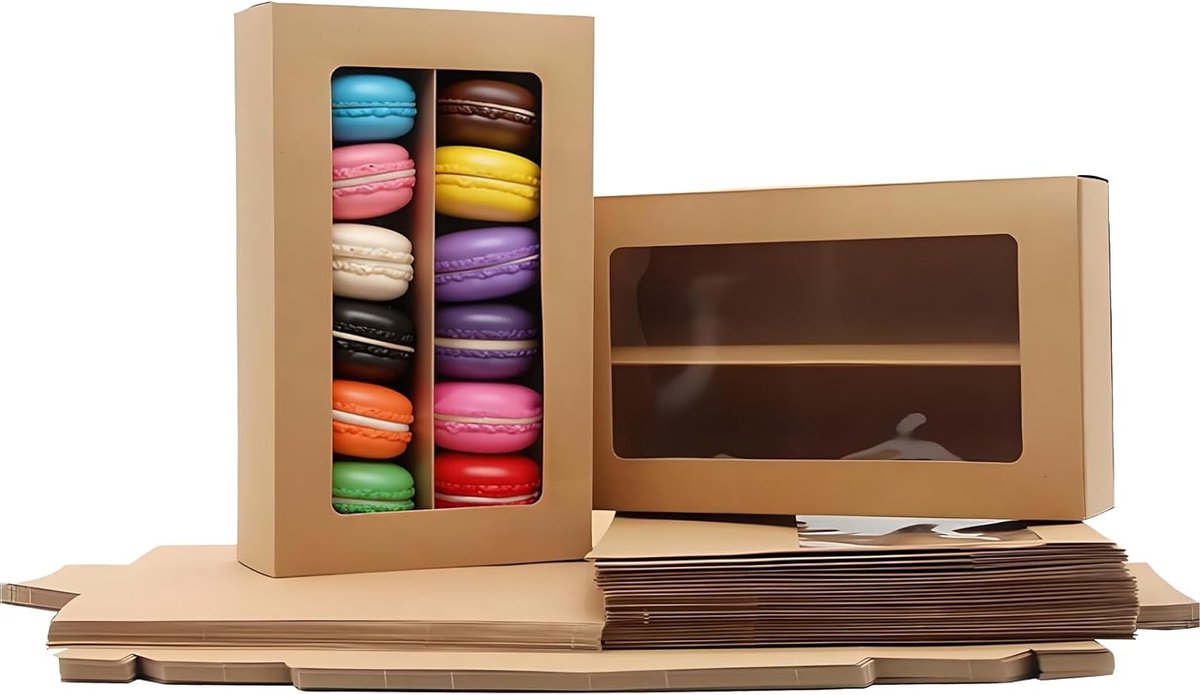 Verpakking voor 25 Stuks Macarons, Transparante Bakkerijdozen voor Desserts, Mini Donuts en Cupcakes, Ideaal voor Feestjes en Cadeaus (20,8 x 12,5 x 5,3 cm)