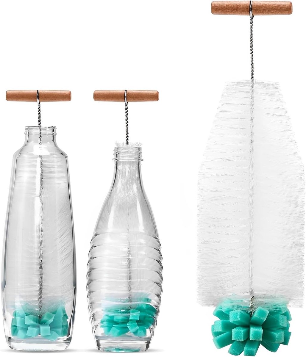 Langwerpige Flessenborstel met Spons en Haren, 32 cm, BPA-vrij, Ideaal voor Flessenreiniging, Babyflessen en Drinkflessen van Glas/Plastic