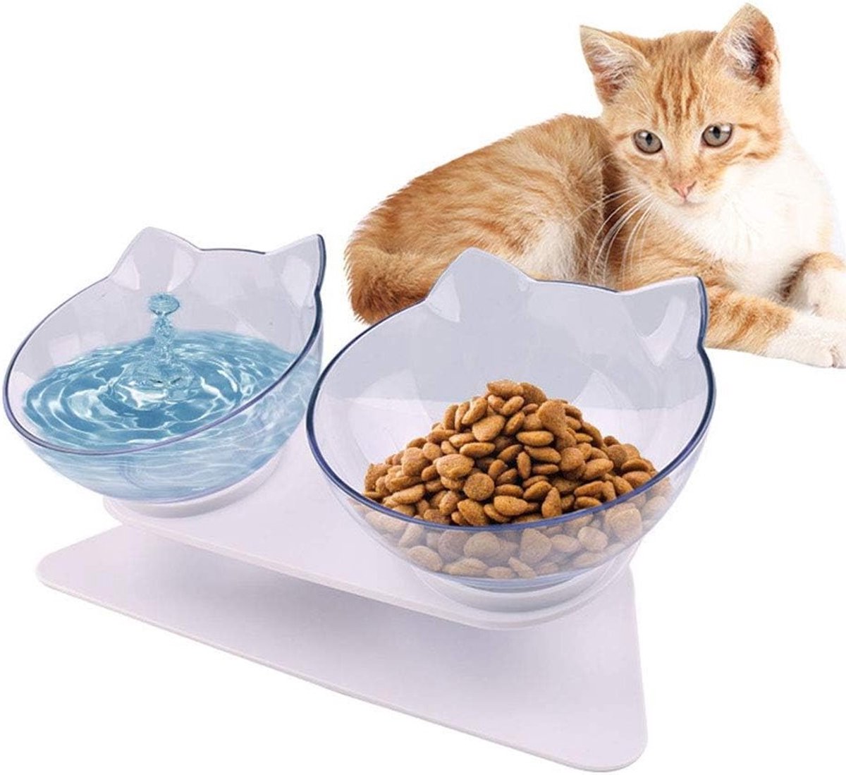 Dubbele Kattenvoerbak met Antislip en Verhoogde Stand; Ideaal voor Voeding en Water, Gemakkelijk Schoon te Maken
