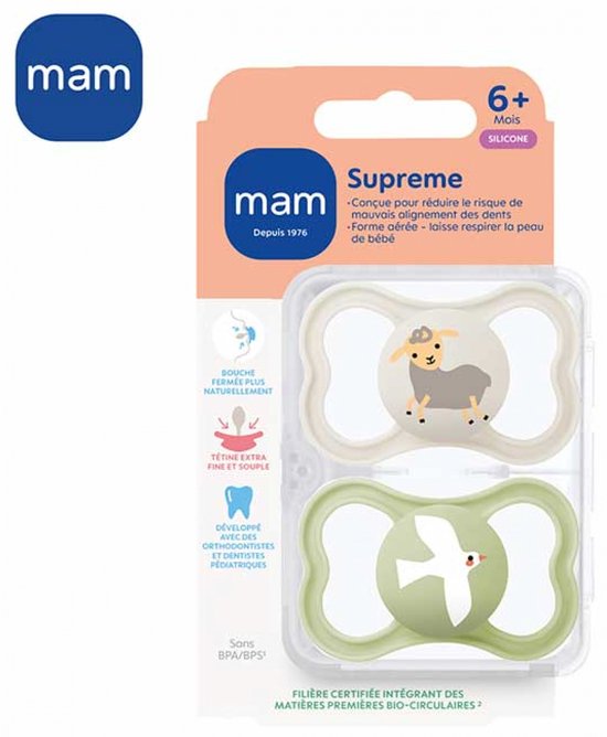MAM 2 Fopspenen Supreme 6 Maanden en + (Modellen : Schaap en Vogel) — afbeelding 3