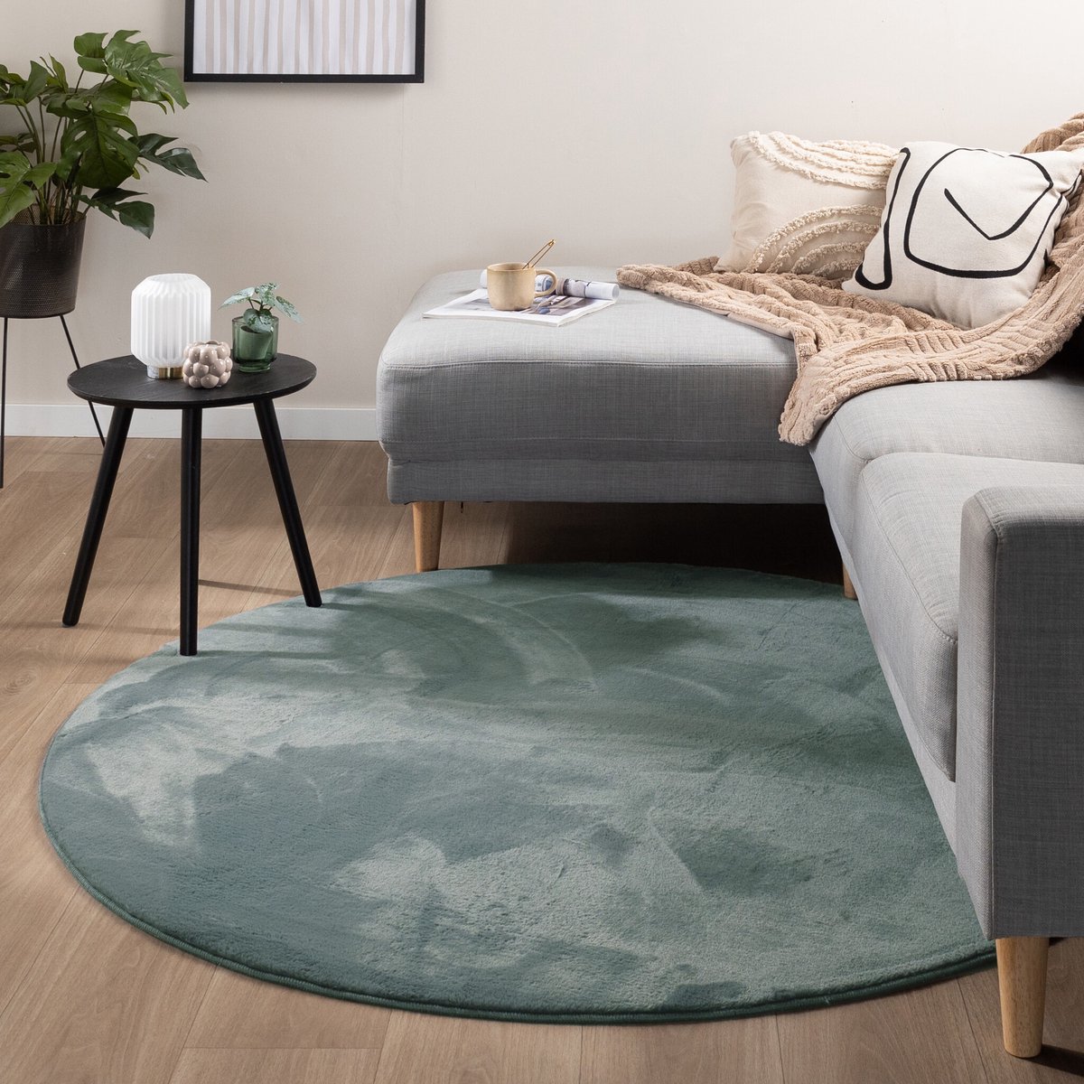 NATURL. Rond laagpolig vloerkleed - Cozy Groen - Ø 150cm