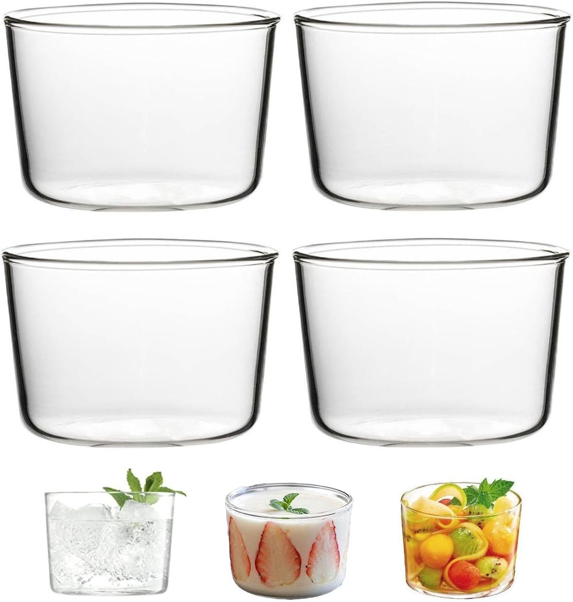 4x Glazen Dessertbekers Set - Transparante Yoghurt- en Ijscupjes - Hittebestendig