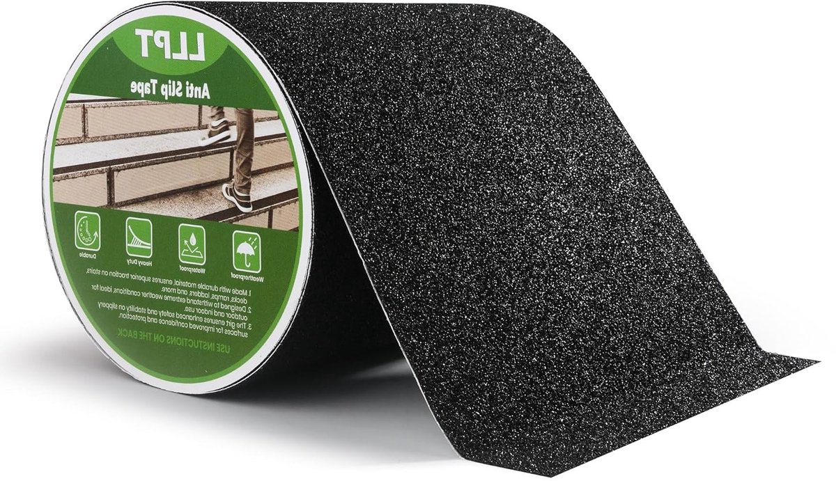 Duurzame Antislip Tape voor Trappen en Ramps, Waterdicht en Geschikt voor Binnen en Buiten, 152mm x 5m, Zwart