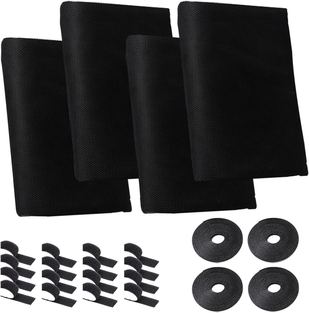 Raamhoren Set van 4, Bescherming Tegen Insecten, Afmetingen 130 x 150 cm, Inclusief Plakstrips, Zwart, Ideaal voor Huizen en Appartementen