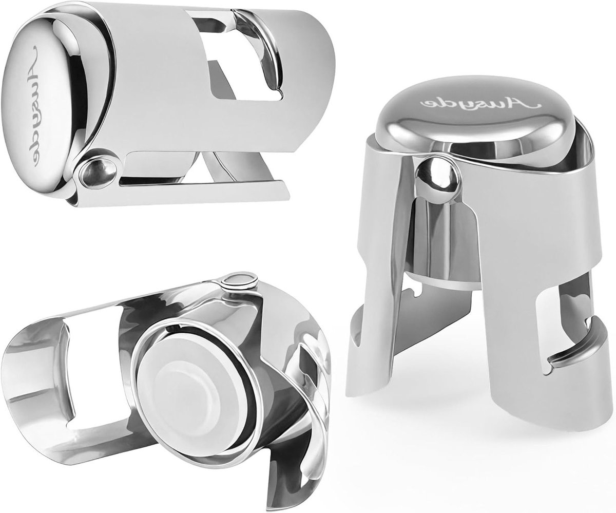 Champagne Stopper Set van 3 - RVS Wijnafsluiters met Vacuüm en Super Seal Technologie