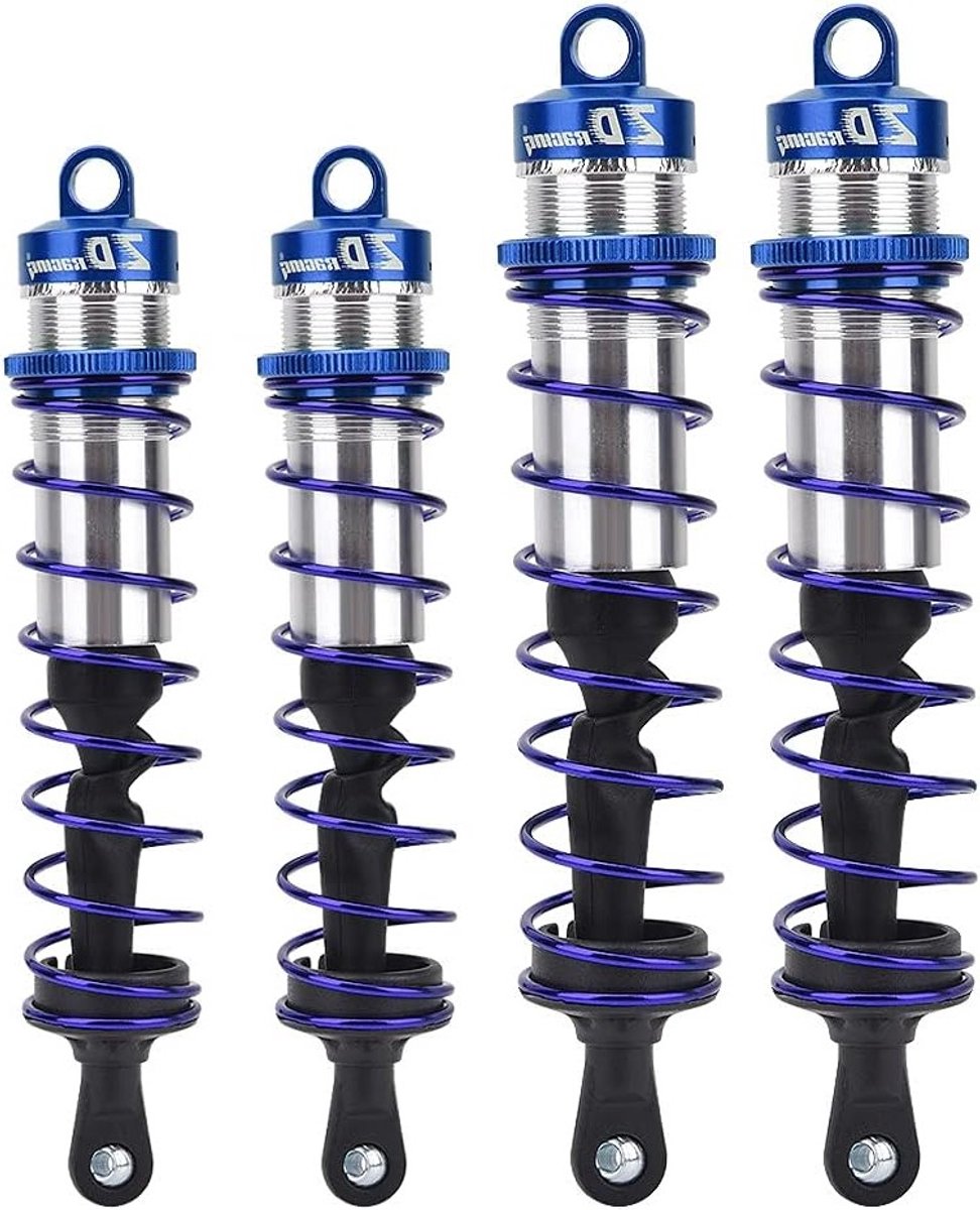 Schokdemperset voor 1/8 RC auto, metaal, oliedruk instelbare veerpoot, geschikt voor Offroad Buggy en Truggy, set van 4 dempers (blauw)