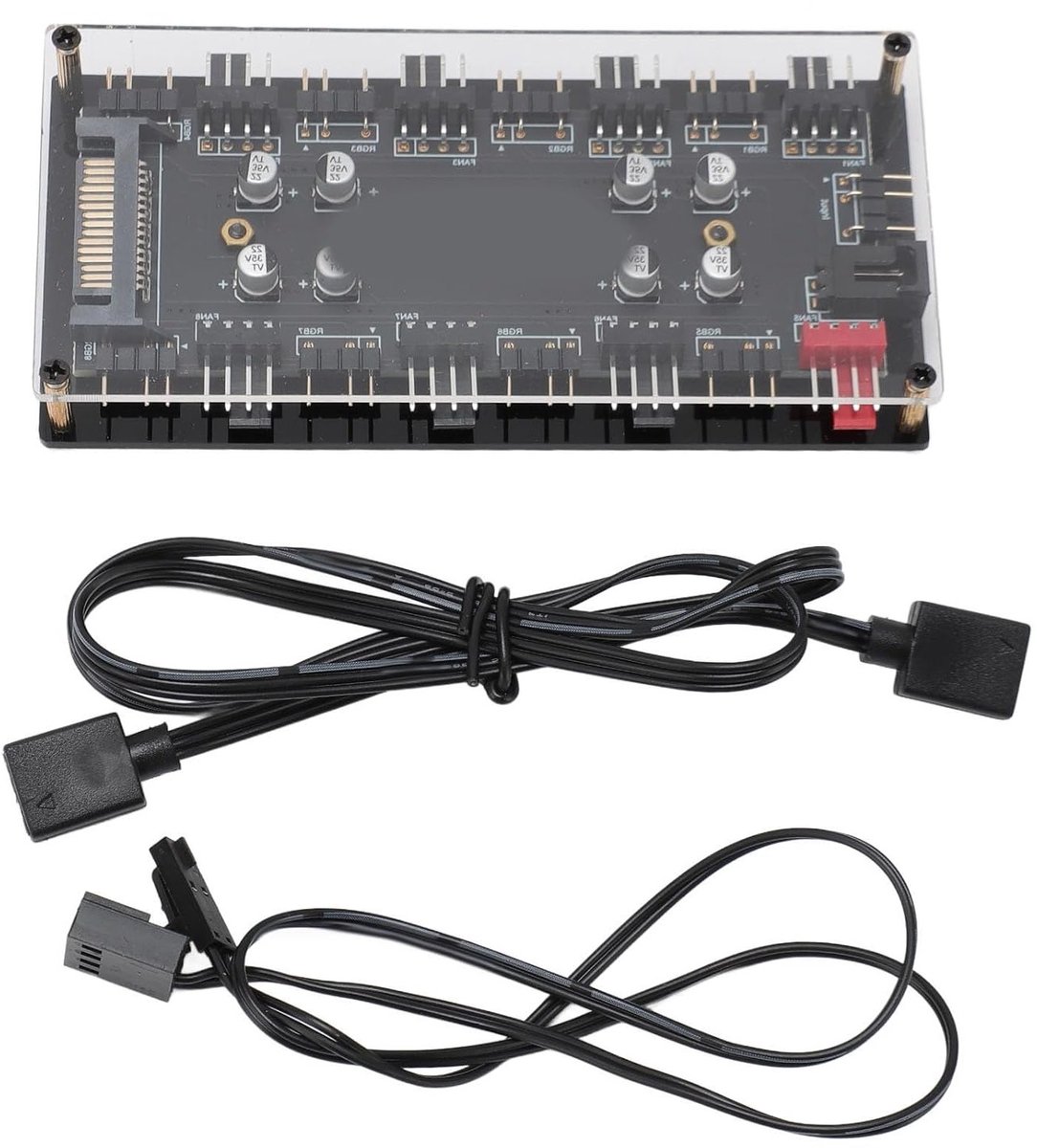 Ventilator Hub - RGB PWM Adapter - PC Kabelbeheer - 8 Poorten - 14x9x3 cm - Zwart