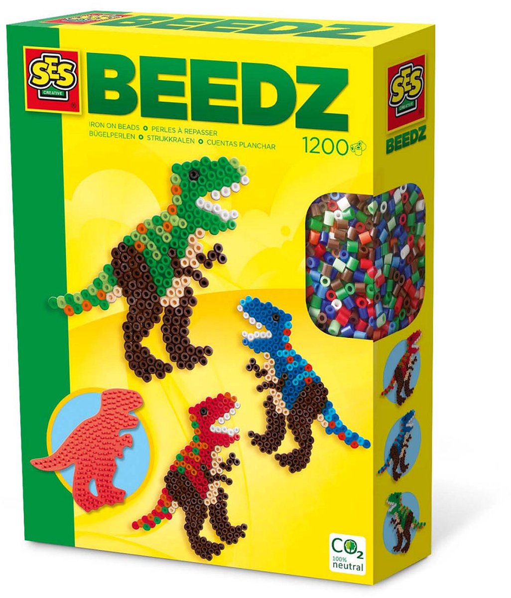 SES Creative - Beedz - Dino - T-Rex - 1200 Strijkkralen met Grondplaten en Strijkvellen - Vanaf 5 Jaar — afbeelding 8