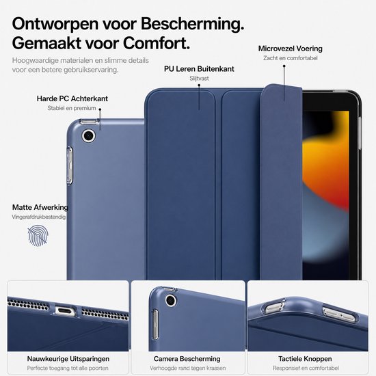 Sounix Tablet Cover Convient pour iPad 10.2 (2019) 7e génération / iPad 10.2 (2020) 8e génération / iPad 10.2 (2021) 9e génération - Étui - Bleu marine