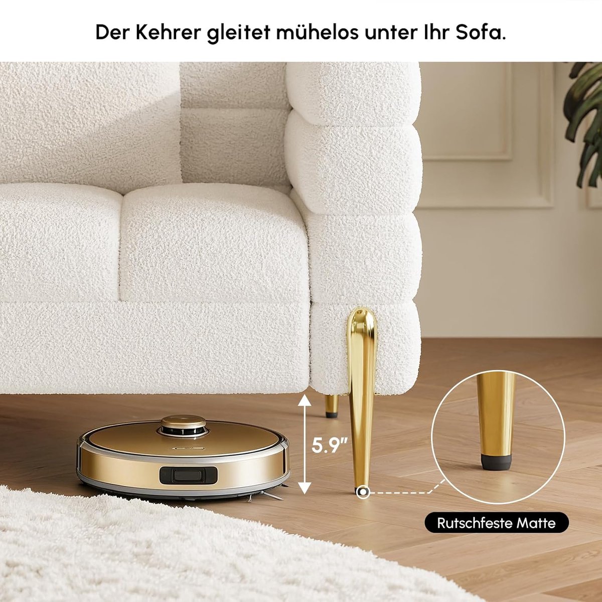 Luxe CloudComfort 3-Zits Bouclé Bank 200 cm – Diepe Zitting (85 cm), Moderne Witte Sofa met Gouden Poten en Houten Frame voor Woonkamer –