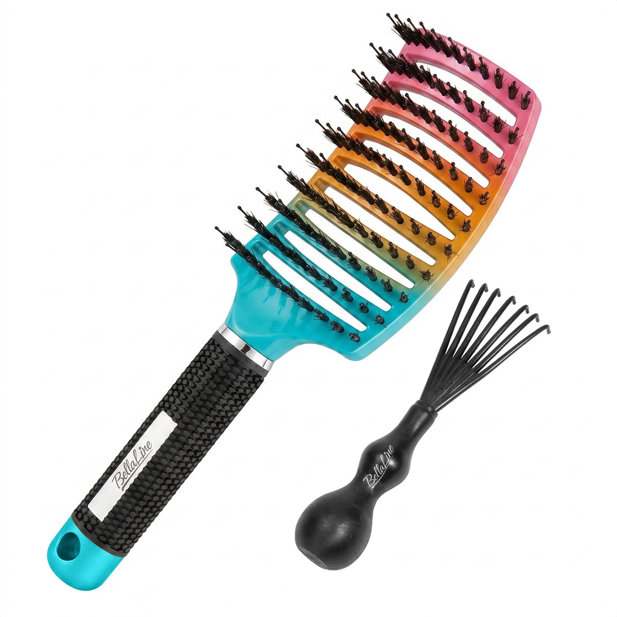BellaLine - Anti-klit Haarborstel - Curved - Regenboog