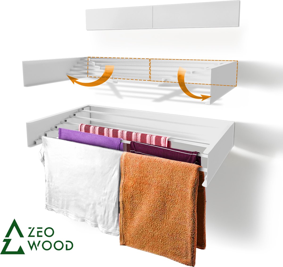 Zeo Wood® - Wanddroogrek Inklapbaar 70 cm - 3.5 m Drooglengte Wit