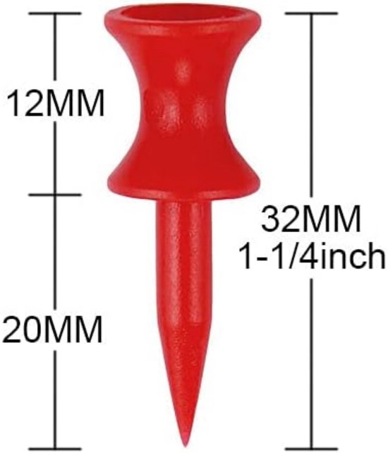 Verpakking van 100 rode plastic golftees - 32 mm - Kleine Kasteel Golf T-stukken-stijl tees - Golfpegs - Plastic tees - Ontwerp met dubbele stop van Merkloos — afbeelding 5