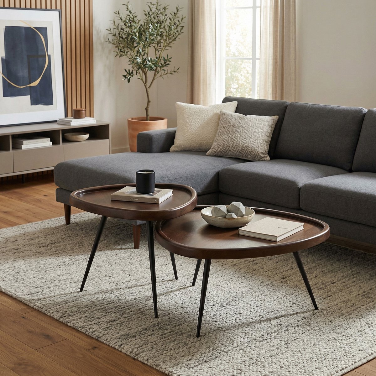 Woonexpress Griffin Salontafel Set - Donkerbruin Mangohout & Zwart Metaal Bruin/Hout - Bruin/Hout - Mango