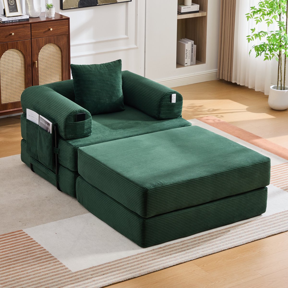 REDOM - Fauteuil Met Hocker - Ergonomisch En Modulair - Modern - Voor Woonkamer - Ribstof