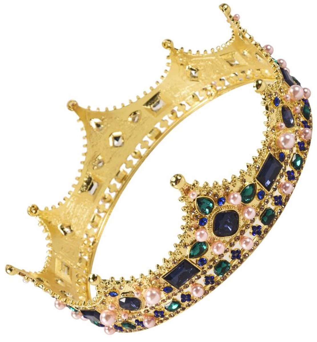 Gouden koningskroon voor heren - Vintage barokke kroon met strass-kristallen, complete koningskroon voor een herengala.