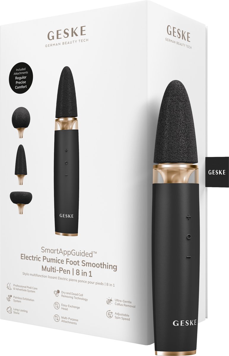GESKE Electric Pumice Foot Smoothing Multi-Pen | 8 in 1 | Elektrische Voetvijl & Exfoliator | 3 Puimsteen Opzetstukken | Voor Zachte Voeten | Geavanceerde Eeltverwijdering | Voor je Pedicureset