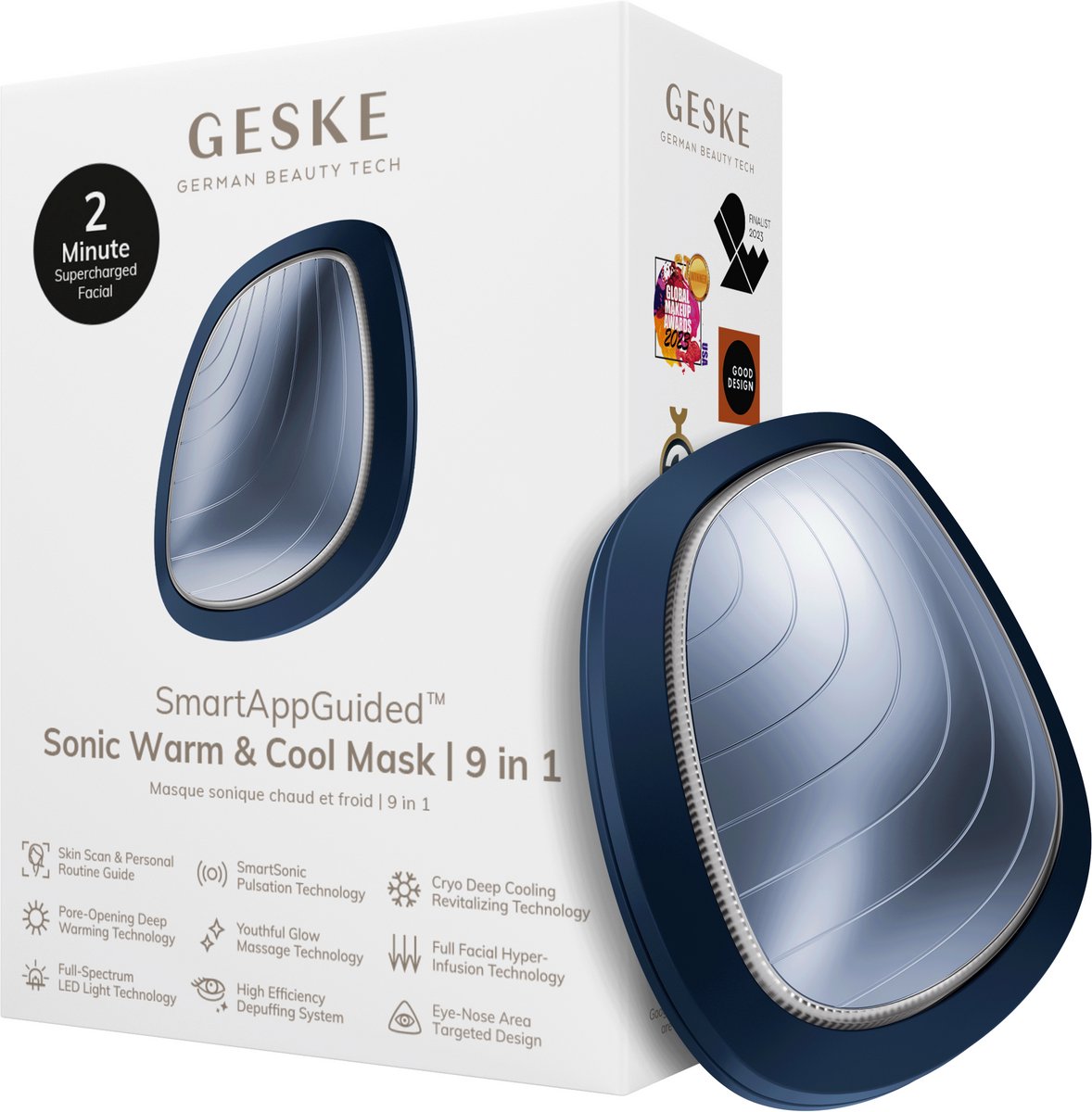 GESKE | SmartAppGuided™ Sonic Warm & Cool Mask | 9 in 1 | Beauty LED-gezichtsmasker | Volledig LED-spectrum en roodlichttherapie | Warmte | Koeling | Verhoogde inname van gezichtsverzorging