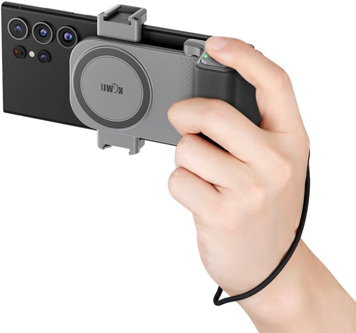 Verbeterde grip voor smartphonecamera's met afneembare Bluetooth afstandsbediening, ideaal voor vloggers en filmopnames, geschikt voor iPhone en Android telefoons van 59-85mm breed