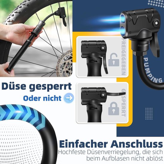 Fietspomp - Mini fietspomp - Draagbare fietspomp - Aluminium - Lichtgewicht - Voor alle ventielen, MTB, racefiets, ballenpomp — afbeelding 4
