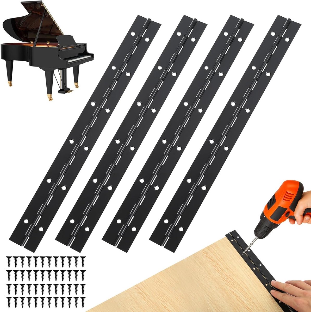 SnelShoppen - Piano Hengen RVS 300 × 30 mm - Zware Deur Hengen voor Kasten en Meubels - Inclusief Schroeven - Perfect voor Thuis en Kantoor