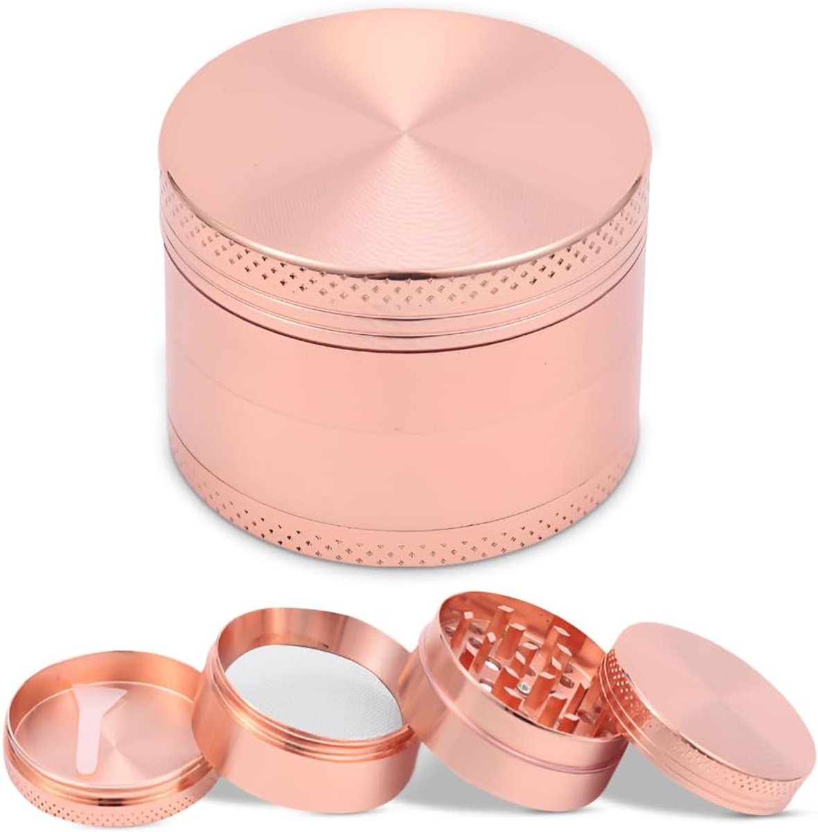 JeiibrZui Universele Kruidenmolen - 4-Delig Set - 50mm - Roestvrij Zinklegering - Versnipperaar Voor Kruiden Specerijen En Thee - Rose