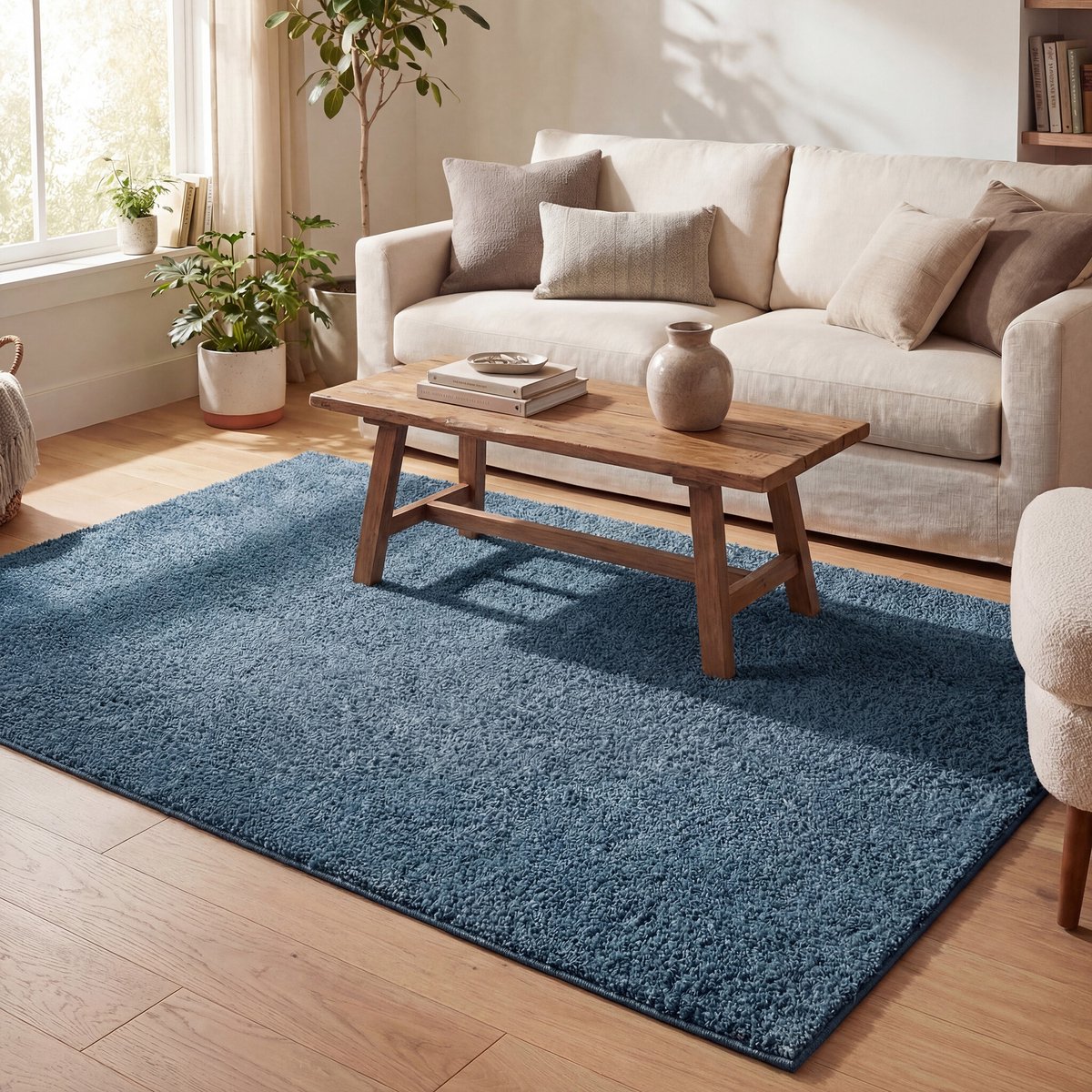 NATURL. Hoogpolig vloerkleed - Lofty Blauw - 80x150cm