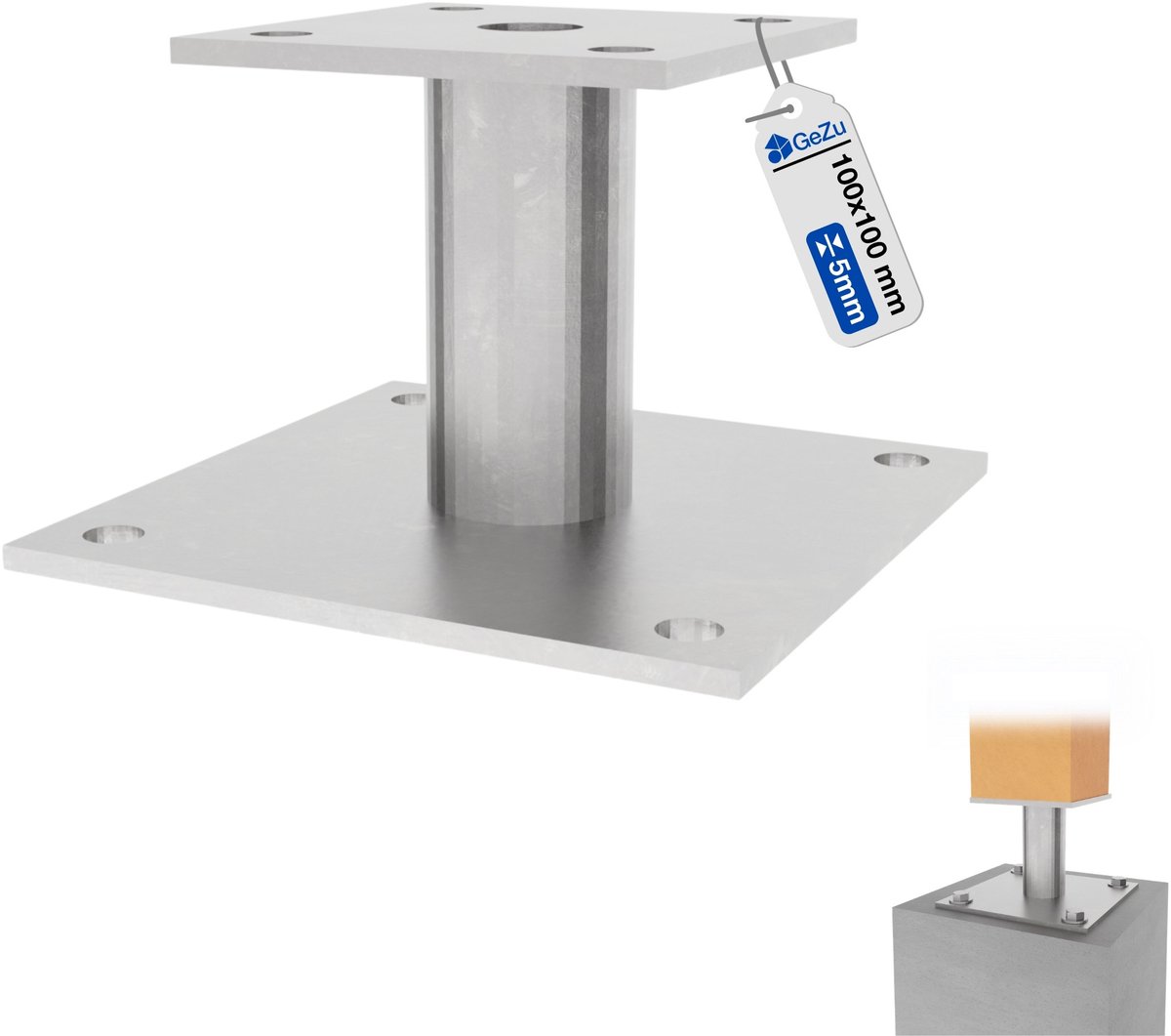 GeZu Impex Paalhouder Thermisch verzinkt 100 x 100 mm paalvoet paaldragers paaldrager voetplaat paalsteun