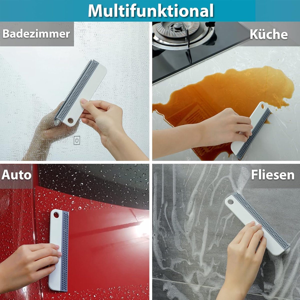 2 x raamtrekker, douchewisserset, siliconen raamwisser met trekker, glaswisser en spiegeltrekker voor douche, badkamer, auto en ramen, streepvrij en krasvrij reinigen