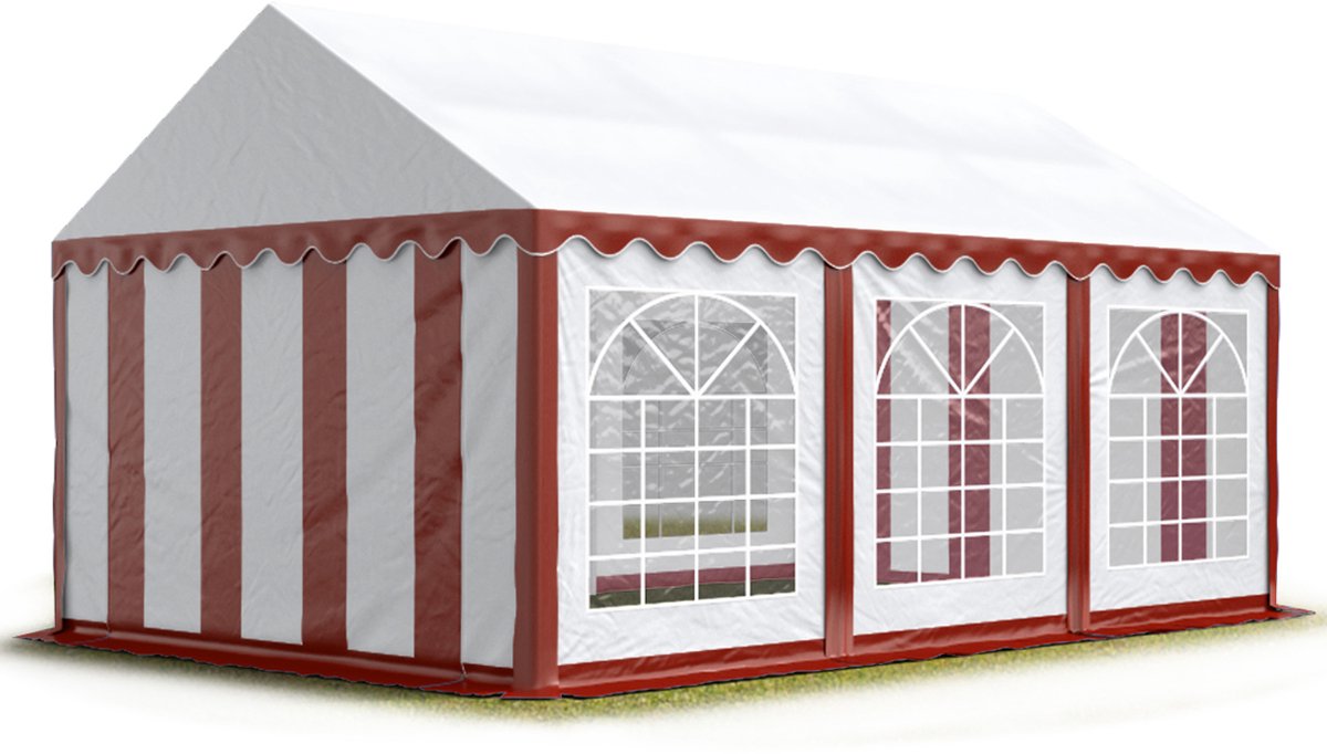 Partytent feesttent 3x6 m tuinpaviljoen -tent PVC 700 N in rood-wit waterdicht