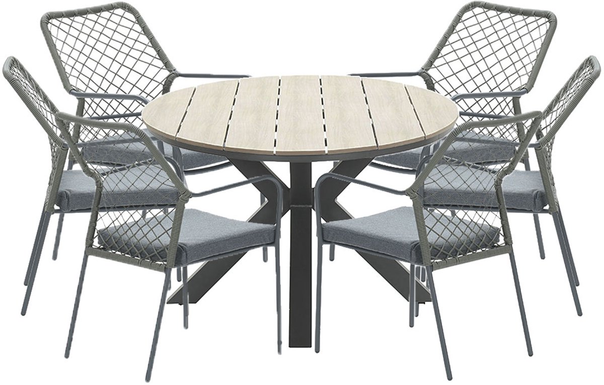 Garden Impressions Ross tuinset 7-delig mosgroen - Tulli tuintafel ovaal 220x115 cm light teak look