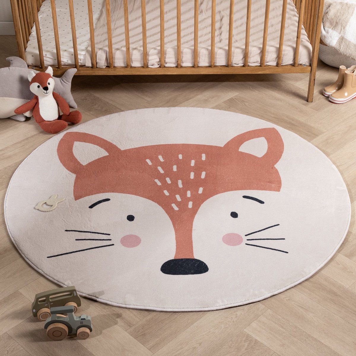 Little Olly Rond wasbaar kindervloerkleed - Sammy Fox Oranje - Ø 120cm
